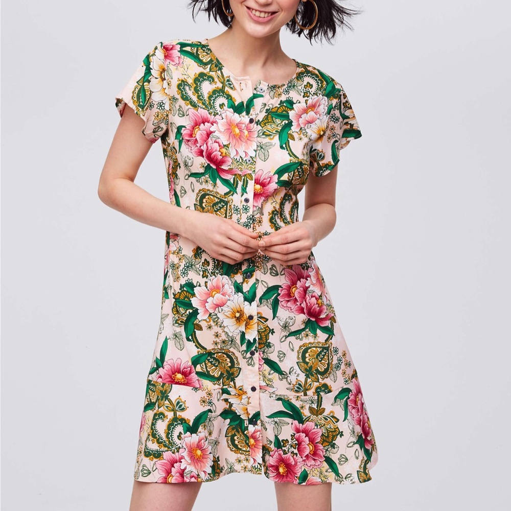 Loft Camellia Shirtdress Garden Floral Dress